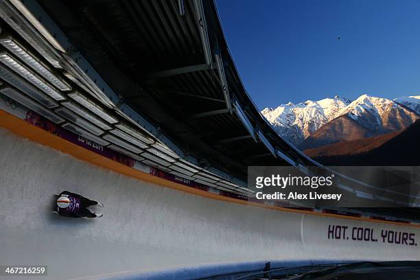 Andi Langenhan of Germany takes part in a men's luge training session ahead of the Sochi 2014 Winter Olympics at the Sanki Sliding Center on February...