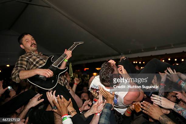 The Dillinger Escape Plan performs onstage at the Converse x Thrasher showcase during the 2015 SXSW Music, Film + Interactive Festival at The Gypsy...