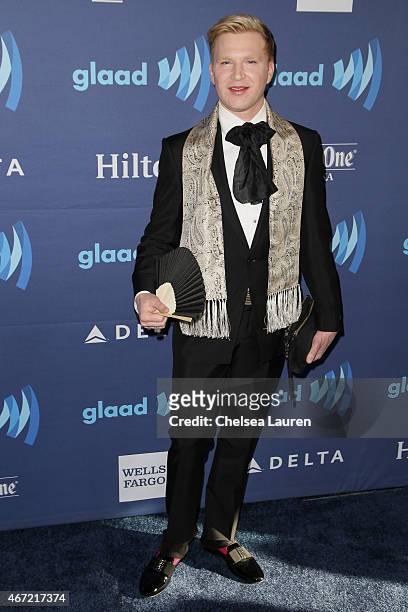 Socialite Henry Conway arrives at the 26th annual GLAAD media awards at The Beverly Hilton Hotel on March 21, 2015 in Beverly Hills, California.