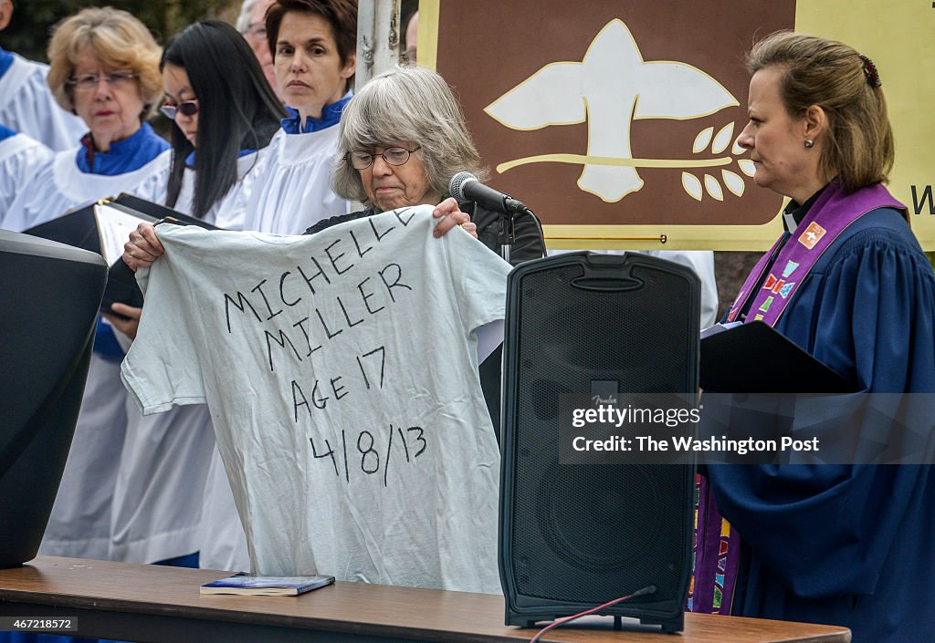 Chevy Chase Presbyterian Church and Heeding God's Call Greater Washington hold a "Memorial to the Lost", erected to remember the 155 victims of gun violence in the Greater Washington area in 2014, in Washington, DC.