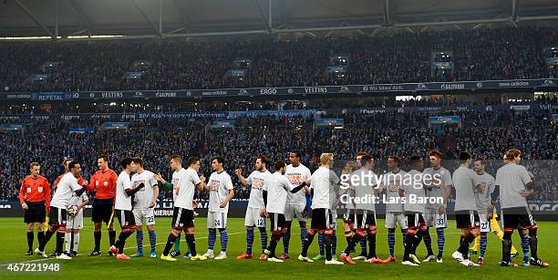 The German Bundesliga Stiftung presents a promotion for integration in football during the Bundesliga match between FC Schalke 04 and Bayer 04...