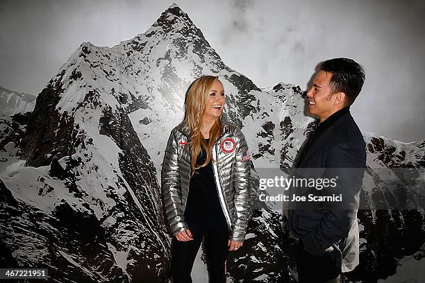 Olympians Nastia Liukin and Apolo Anton Ohno visit the USA House ahead of the Sochi 2014 Winter Olympics at the Olympic Park on February 6, 2014 in...