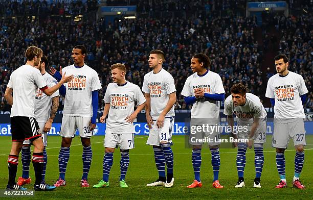 The German Bundesliga Stiftung presents a promotion for integration in football during the Bundesliga match between FC Schalke 04 and Bayer 04...