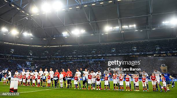 The German Bundesliga Stiftung presents a promotion for integration in football during the Bundesliga match between FC Schalke 04 and Bayer 04...