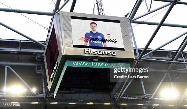 The German Bundesliga Stiftung presents a promotion for integration in football during the Bundesliga match between FC Schalke 04 and Bayer 04...