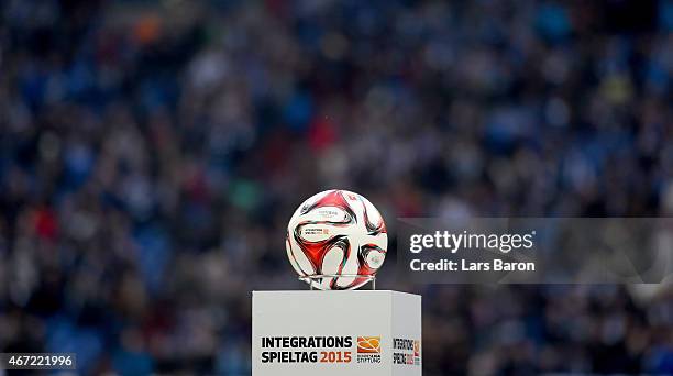 The German Bundesliga Stiftung presents a promotion for integration in football during the Bundesliga match between FC Schalke 04 and Bayer 04...