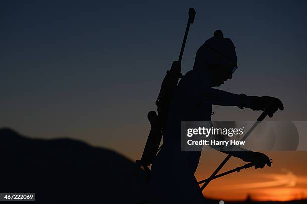 Biathlete Michela Ponza of Italy practices ahead of the Sochi 2014 Winter Olympics at the Laura Cross-Country Ski and Biathlon Center on February 6,...