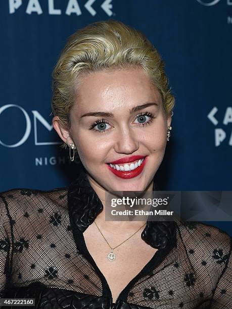 Entertainer Miley Cyrus makes an appearance at Omnia Nightclub at Caesars Palace on March 22, 2015 in Las Vegas, Nevada.