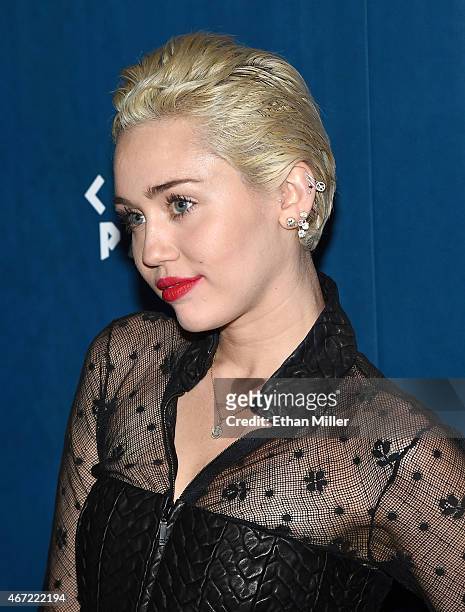 Entertainer Miley Cyrus makes an appearance at Omnia Nightclub at Caesars Palace on March 22, 2015 in Las Vegas, Nevada.
