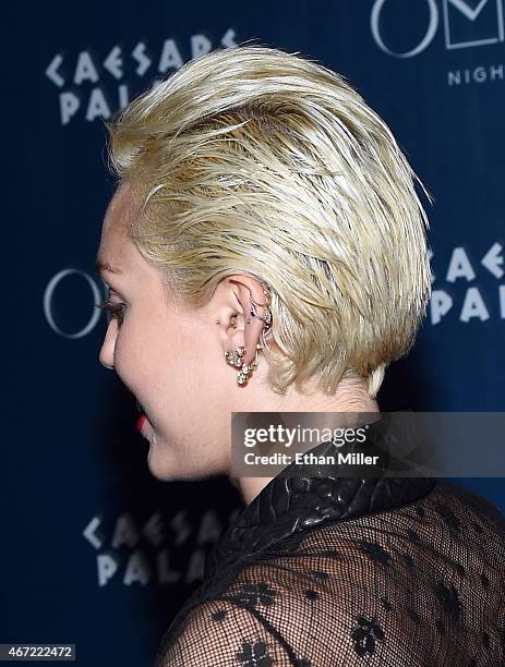 Entertainer Miley Cyrus makes an appearance at Omnia Nightclub at Caesars Palace on March 22, 2015 in Las Vegas, Nevada.