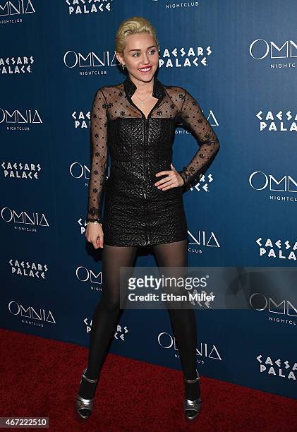 Entertainer Miley Cyrus makes an appearance at Omnia Nightclub at Caesars Palace on March 22, 2015 in Las Vegas, Nevada.