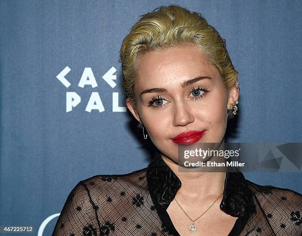 Entertainer Miley Cyrus makes an appearance at Omnia Nightclub at Caesars Palace on March 22, 2015 in Las Vegas, Nevada.