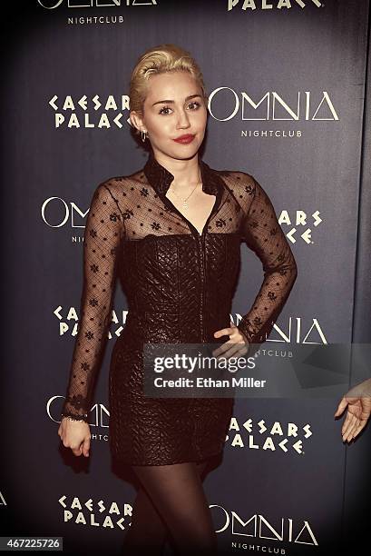 Entertainer Miley Cyrus makes an appearance at Omnia Nightclub at Caesars Palace on March 22, 2015 in Las Vegas, Nevada.