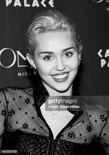 Entertainer Miley Cyrus makes an appearance at Omnia Nightclub at Caesars Palace on March 22, 2015 in Las Vegas, Nevada.