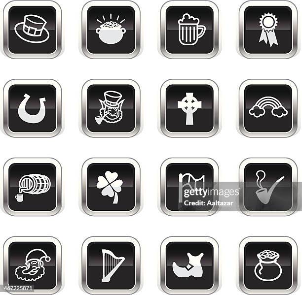 supergloss schwarz icons-saint patrick's day - celtic music stock-grafiken, -clipart, -cartoons und -symbole