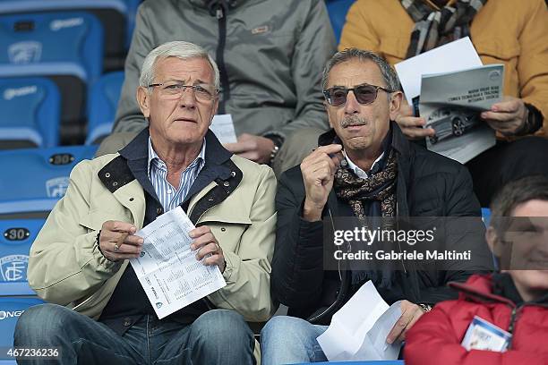Marcello Lippi and Enrcio Castellacci are seen during the Serie A match between Empoli FC and US Sassuolo Calcio at Stadio Carlo Castellani on March...