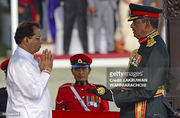Sri Lanka's President Maithripala Sirisena confers the honorary military rank of field marshal on retired army general and defeated presidential...