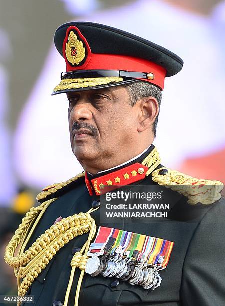 Sri Lankas first field marshal Sarath Fonseka looks on during a ceremony in Colombo where President Maithripala Sirisena conferred the honorary...