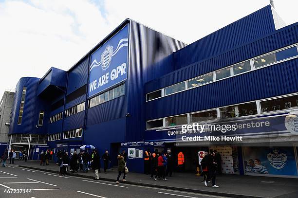 General view outside the ground prior to the Barclays Premier League match between Queens Park Rangers and Everton at Loftus Road on March 22, 2015...