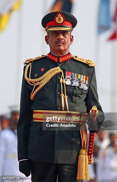 Sri Lanka's first field marshal Sarath Fonseka stands still during a ceremony in Colombo where President Maithripala Sirisena conferred the honorary...