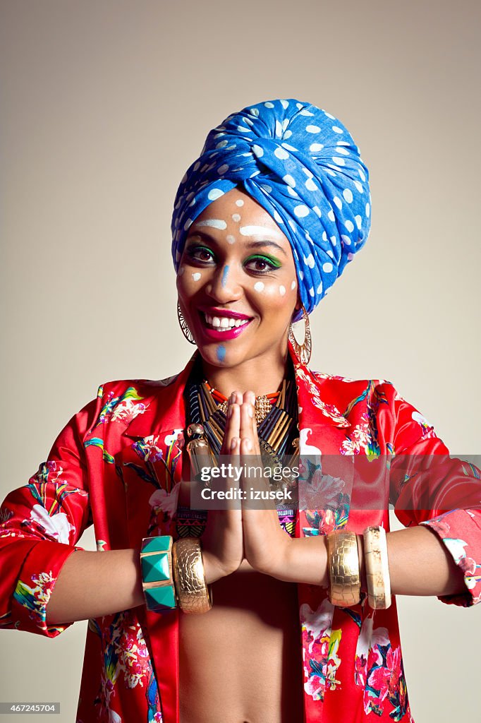 Exotic Young Woman wearing blue turban
