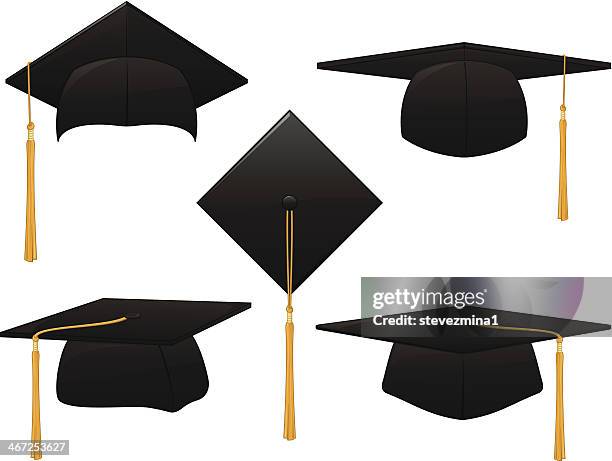 five black graduate hats in different positions - 四方帽 幅插畫檔、美工圖案、卡通及圖標