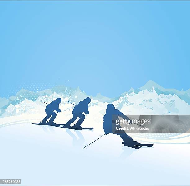 stockillustraties, clipart, cartoons en iconen met ski silhouettes - downhill