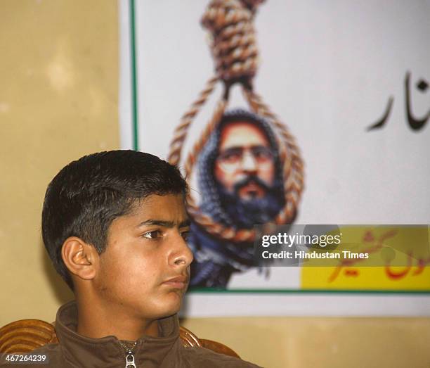 Ghalib son of Afzal Guru during one day seminar organised by Hurryait Conference Jammu and Kashmir in remembrance of JKLF founder Muhammad Maqbool...