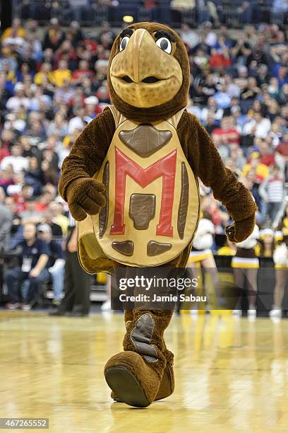 The Maryland Terrapins mascot watches his team play against Valparaiso Crusaders during the second round of the 2015 NCAA Men's Basketball Tournament...