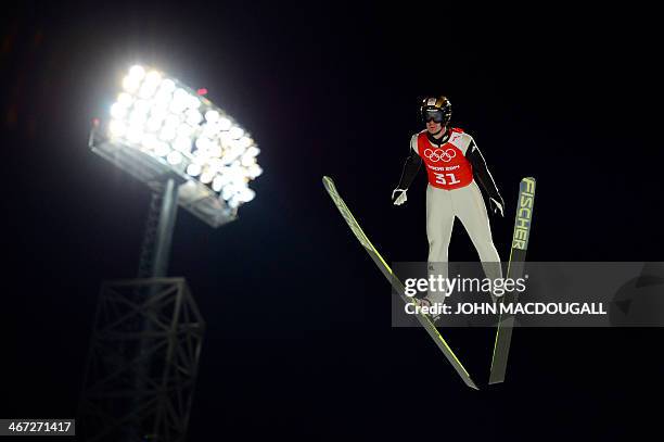 Czech Republic's Lukas Hlava competes during the Men's Ski Jumping Normal Hill Individual first official training at the RusSki Gorki Jumping Center...