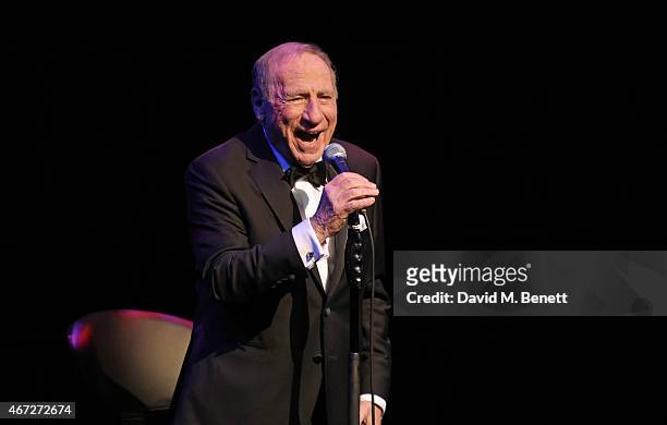 Mel Brooks bows at the curtain call following his first UK solo show "Mel Brooks: Live In London" at The Prince of Wales Theatre on March 22, 2015 in...
