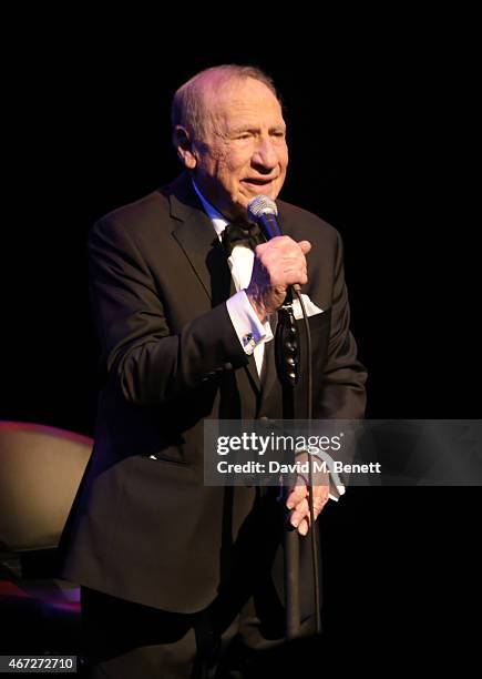 Mel Brooks bows at the curtain call following his first UK solo show "Mel Brooks: Live In London" at The Prince of Wales Theatre on March 22, 2015 in...