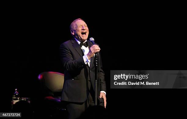 Mel Brooks bows at the curtain call following his first UK solo show "Mel Brooks: Live In London" at The Prince of Wales Theatre on March 22, 2015 in...