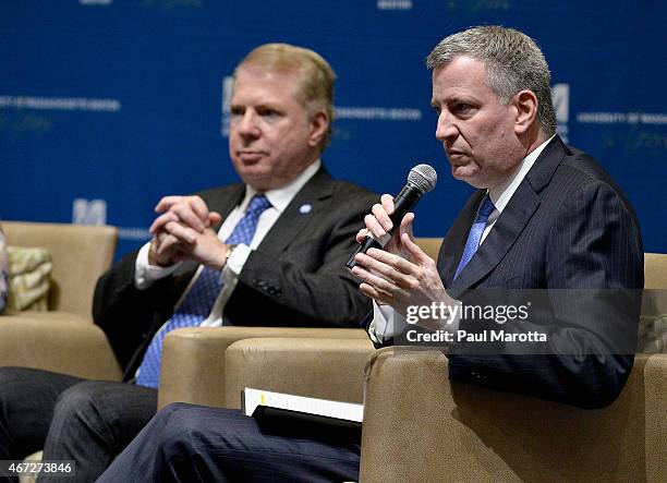 New York City Mayor Bill DiBlasio speaks at Municipal Strategies for Financial Empowerment, a public forum hosted by Boston Mayor Martin J. Walsh at...