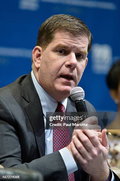 Boston Mayor Martin J. Walsh hosts a Municipal Strategies for Financial Empowerment, a public forum at UMass Campus Center on March 22, 2015 in...