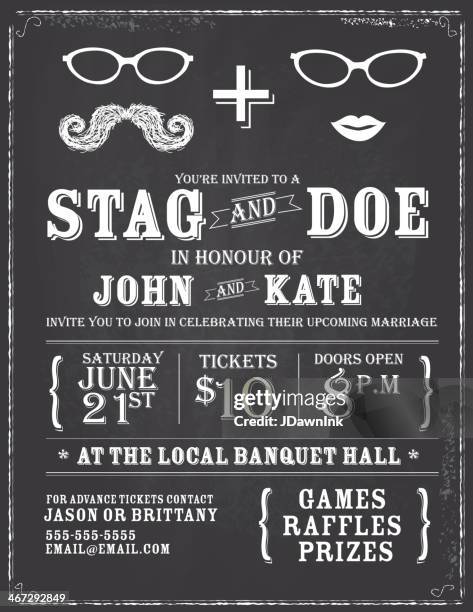 blackboard theme stag and doe engagement party invitation design template - proposal template stock illustrations