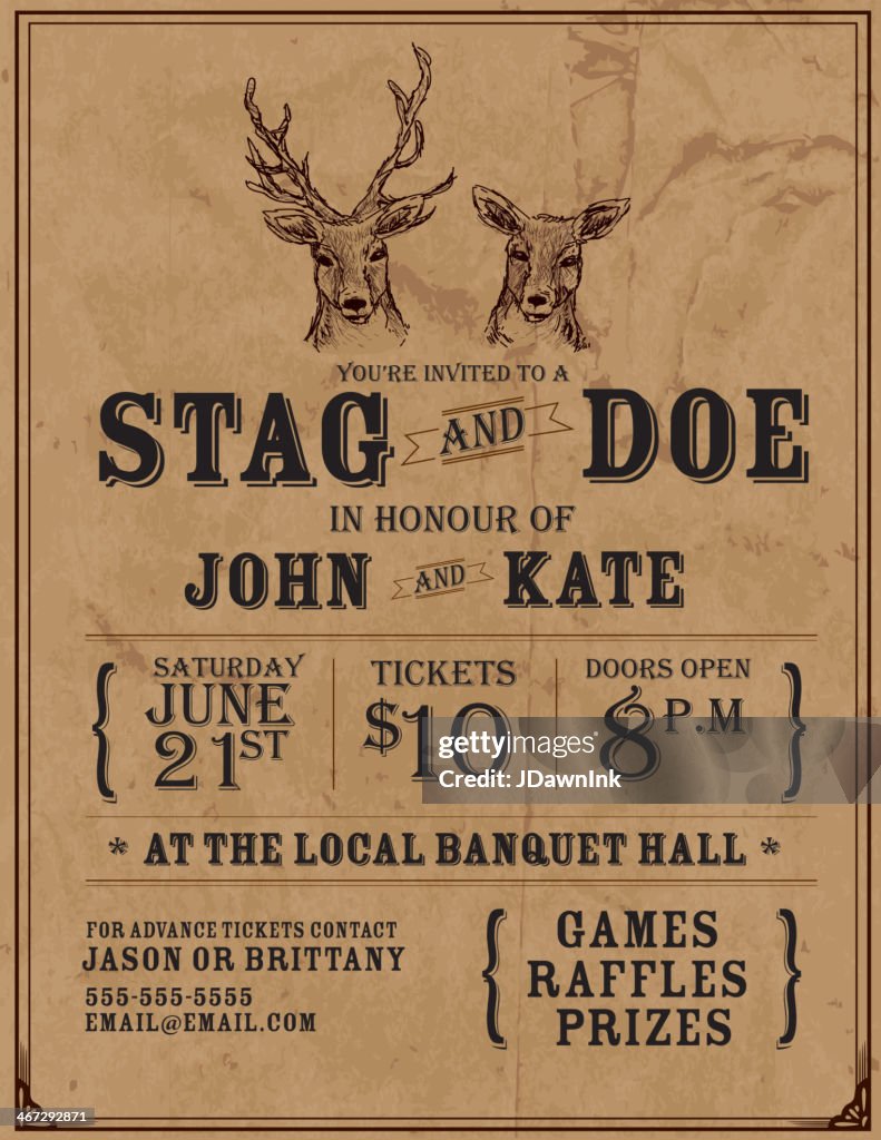 Elegant stag and doe engagement party invitation design template