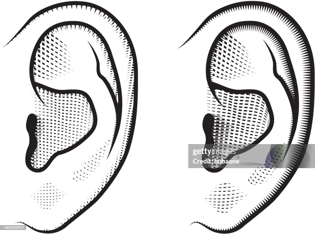 Orelhas humano preto & branco vector conjunto de ícones royalty free