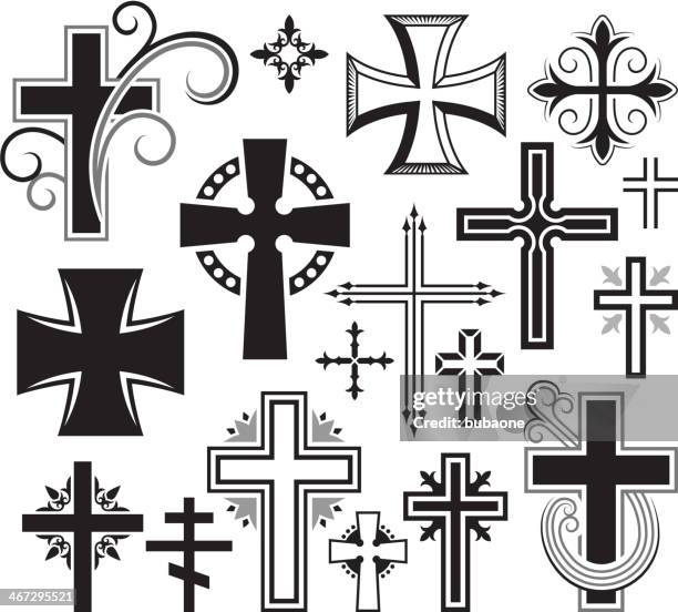 christian cross schwarz und weiß lizenzfreie vektor icon-set - methodist cross stock-grafiken, -clipart, -cartoons und -symbole