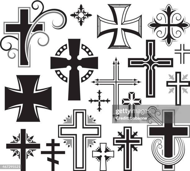 stockillustraties, clipart, cartoons en iconen met christian cross black and white royalty free vector icon set - religieus kruis