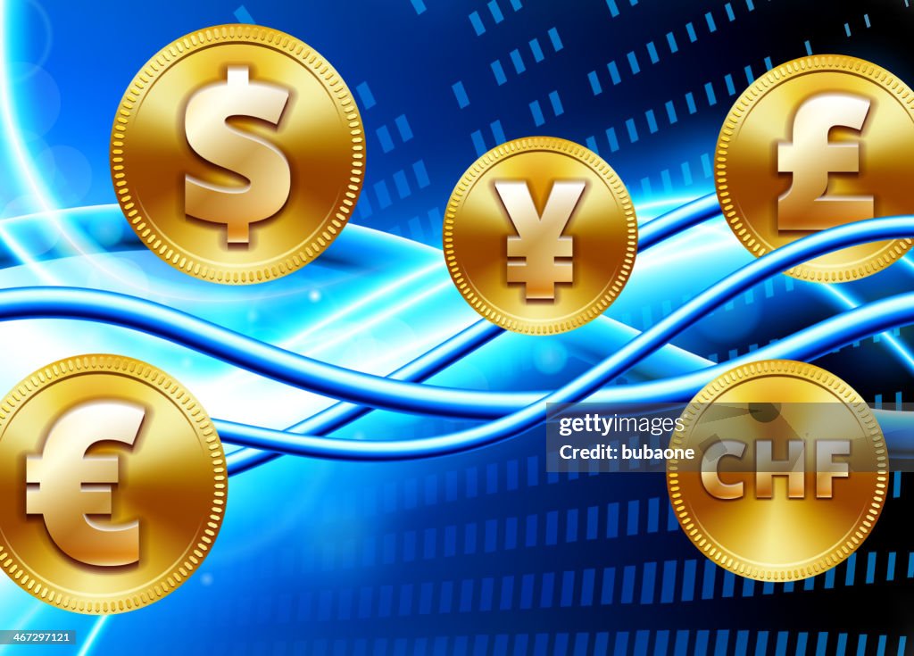 Ouro monetário internacional sobre fundo da Internet