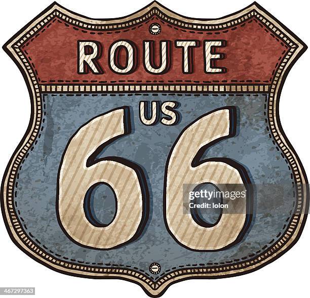 stockillustraties, clipart, cartoons en iconen met drawing of an old rusty american sign for route 66 - oklahoma v kansas