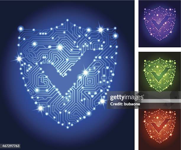 shield circuit board color set - legal defense stock illustrations