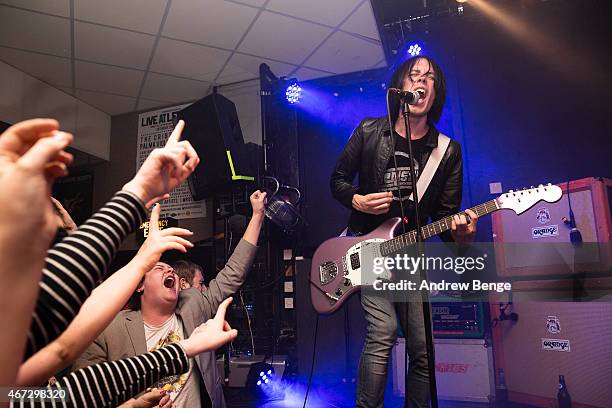 Ryan Jarman of The Cribs performs on stage to launch their album ?For All My Sisters? at Brudenell Social Club on March 22, 2015 in Leeds, United...
