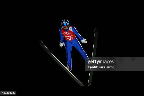 Thomas Diethart of Austria during the Men's Normal Hill Individual Ski Jumping training ahead of the Sochi 2014 Winter Olympics at the RusSki Gorki...