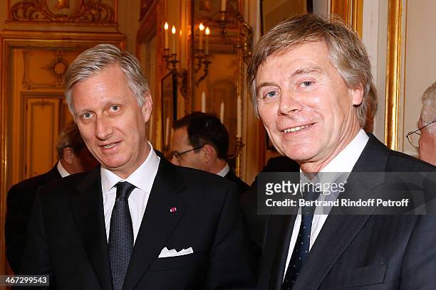 Ambassador of Belgium Patrick Vercauteren Drubbel with King Philippe of Belgium during the visit of the King and Queen of Belgium to the Residence of...