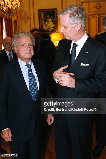 Laurent Dassault and King Philippe of Belgium attend the King Philippe of Belgium and Queen Mathilde Of Belgium's visit to the Residence of the...