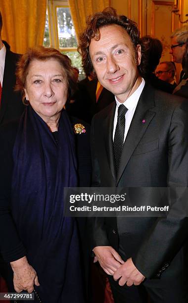 Francoise Dumas and Stephane Bern attend the King Philippe of Belgium and Queen Mathilde Of Belgium's visit to the Residence of the Ambassador of...