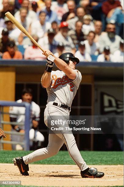 Jay Gibbons of the Baltimore Orioles bats against the Chicago White Sox on July 1, 2001.