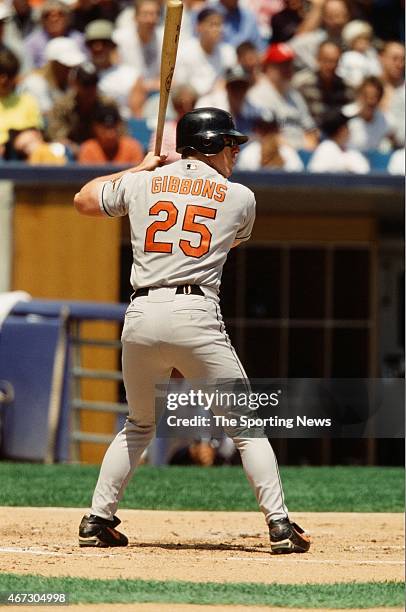 Jay Gibbons of the Baltimore Orioles bats against the Chicago White Sox on July 1, 2001.